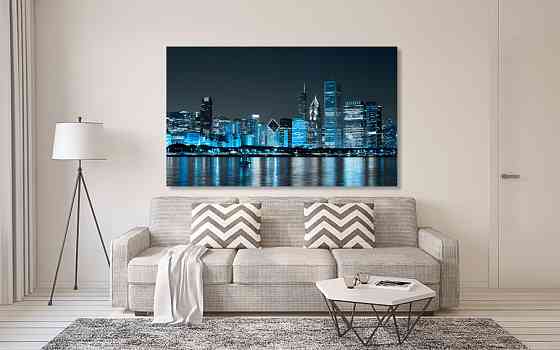 Картина полотно у вітальню / спальню      Нічне місто   MLP_237 ( 60х30см ) 80х160см Київ