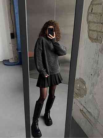 Женский уютный оверсайз свитер машинная вязка Графит Одесса