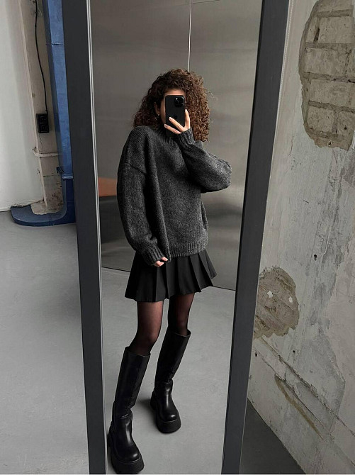 Женский уютный оверсайз свитер машинная вязка Графит Одесса - изображение 2