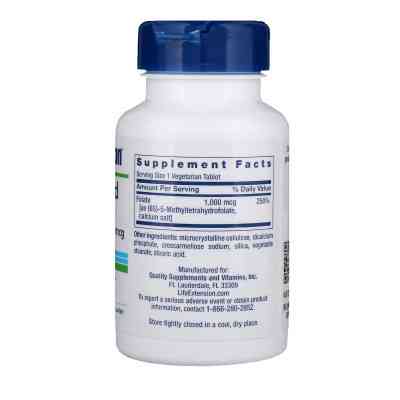 Витамин Life Extension Оптимизированный фолат, Optimized Folate, 1000 мкг, 100 таб (LEX-19391) Винница