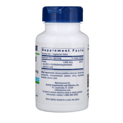 Вітамін Life Extension ¶Оптимізований фолат, Optimized Folate 1000 мкг, 100 таблето (LEX-19391) Вінниця - фото 2