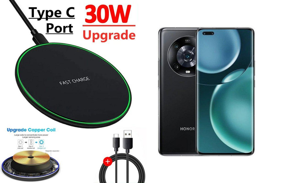 Бездротовий зарядний пристрій Copper до 30W для Honor 400 Pro, USB-C, LED Київ - фото 1