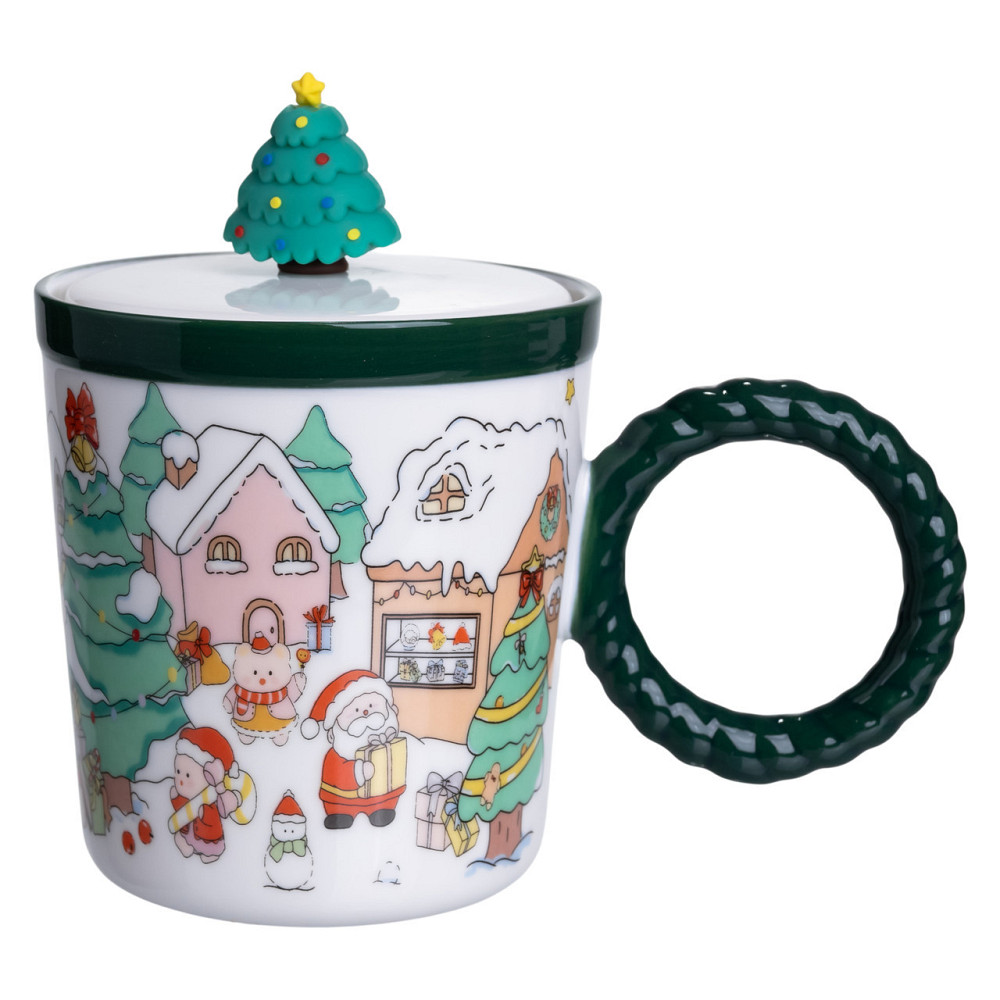 Чашка фарфоровая з кришкою "Ялинка" зелена 400 мл Київ - фото 3