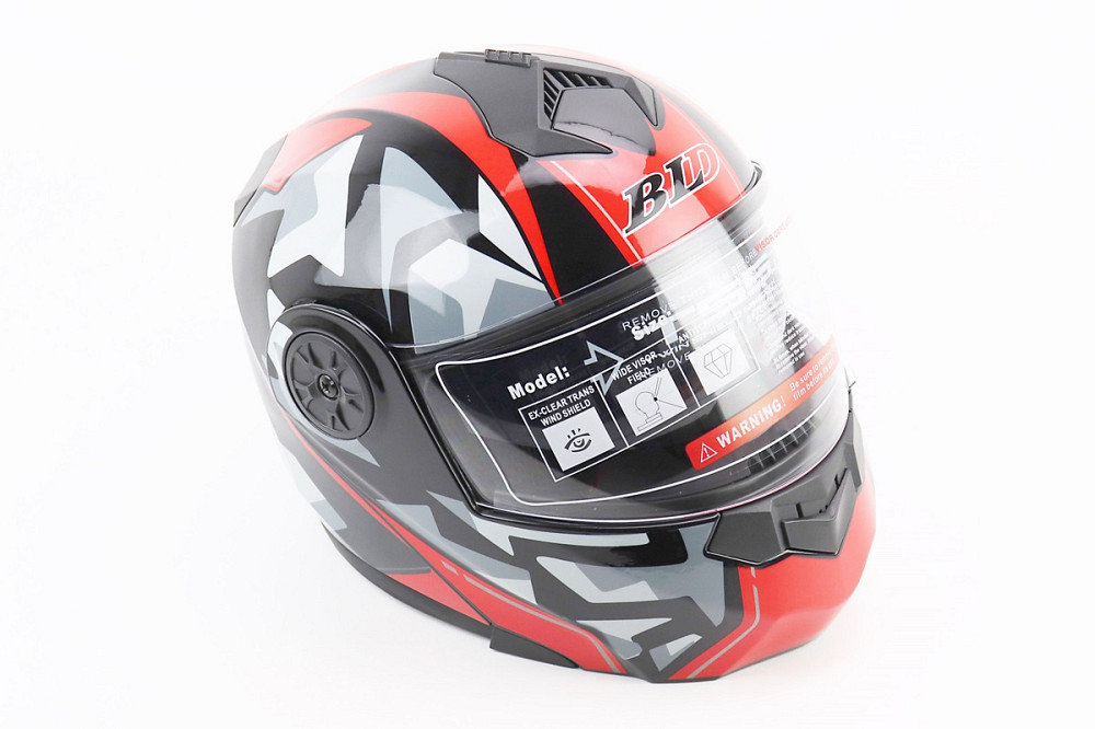 Шолом модуляр, закритий з відкидним підборіддям+відкидні окуляри BLD-159 М (57-58см), ЧОРНО-ЧЕРВОНИЙ Киев - изображение 1