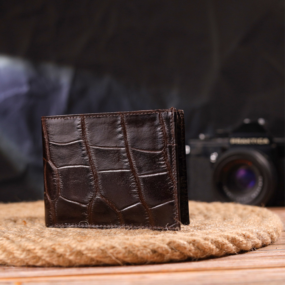 Миниатюрное мужское портмоне из натуральной фактурной кожи CANPELLINI 21521 Коричневое Киев - изображение 8