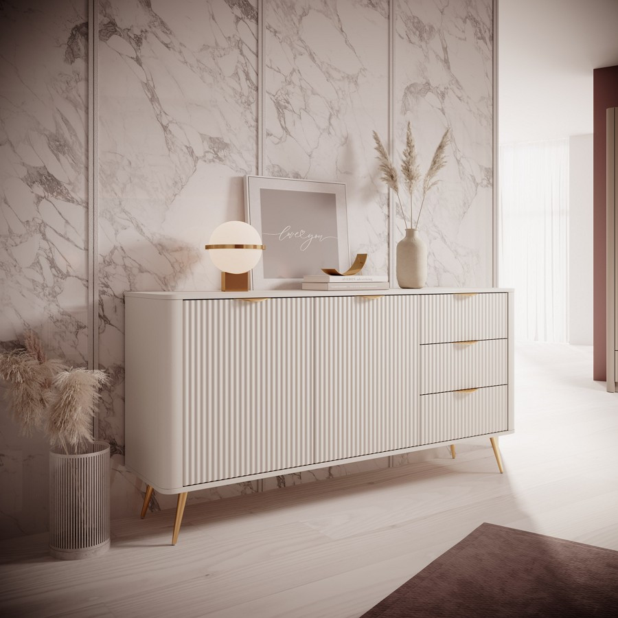Комод Perfect Home Ланте/Lante 2-дверный с 3 ящиками и золотыми ножками 2D3S/163 Беж (PFH-091180) Днепр - изображение 1