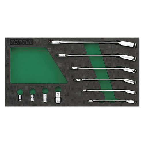 Набір ключів комбінованих із тріскачкою 8-19 мм + перехідники 10 од. (в ложементі, тип А) TOPTUL GVA1017 Чернігів - фото 1