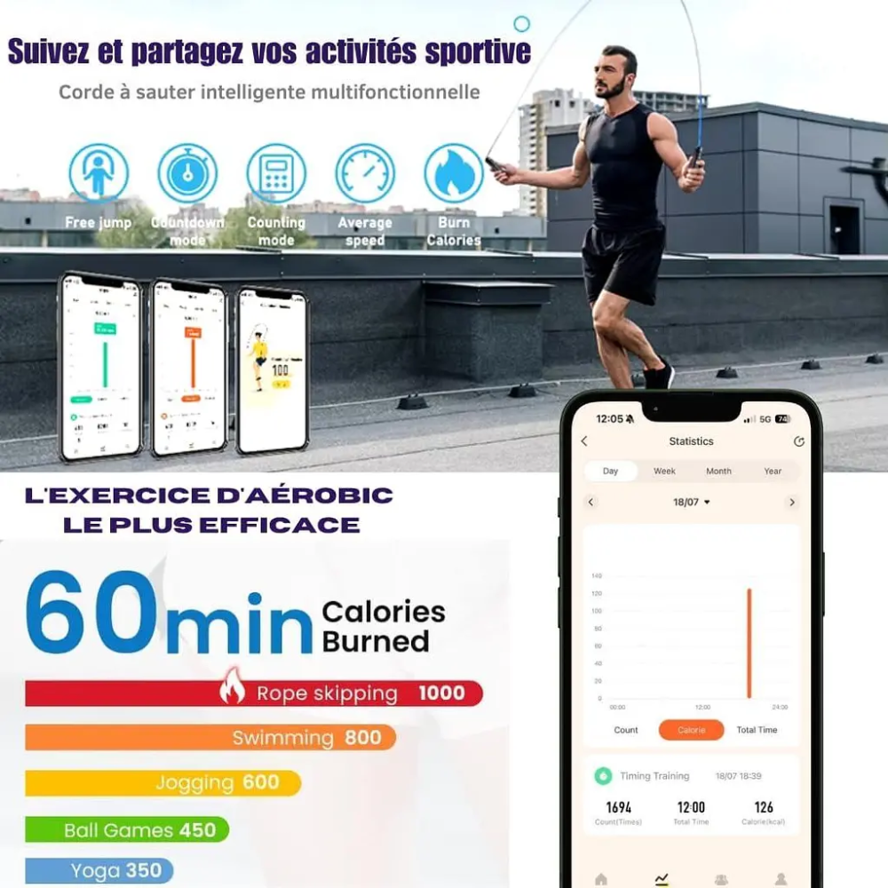 Розумна скакалка PROWERS Smart Rope, бездротова з лічильником стрибків і калорій, Bluetooth, 3 режими тренування, чорна Київ - фото 7