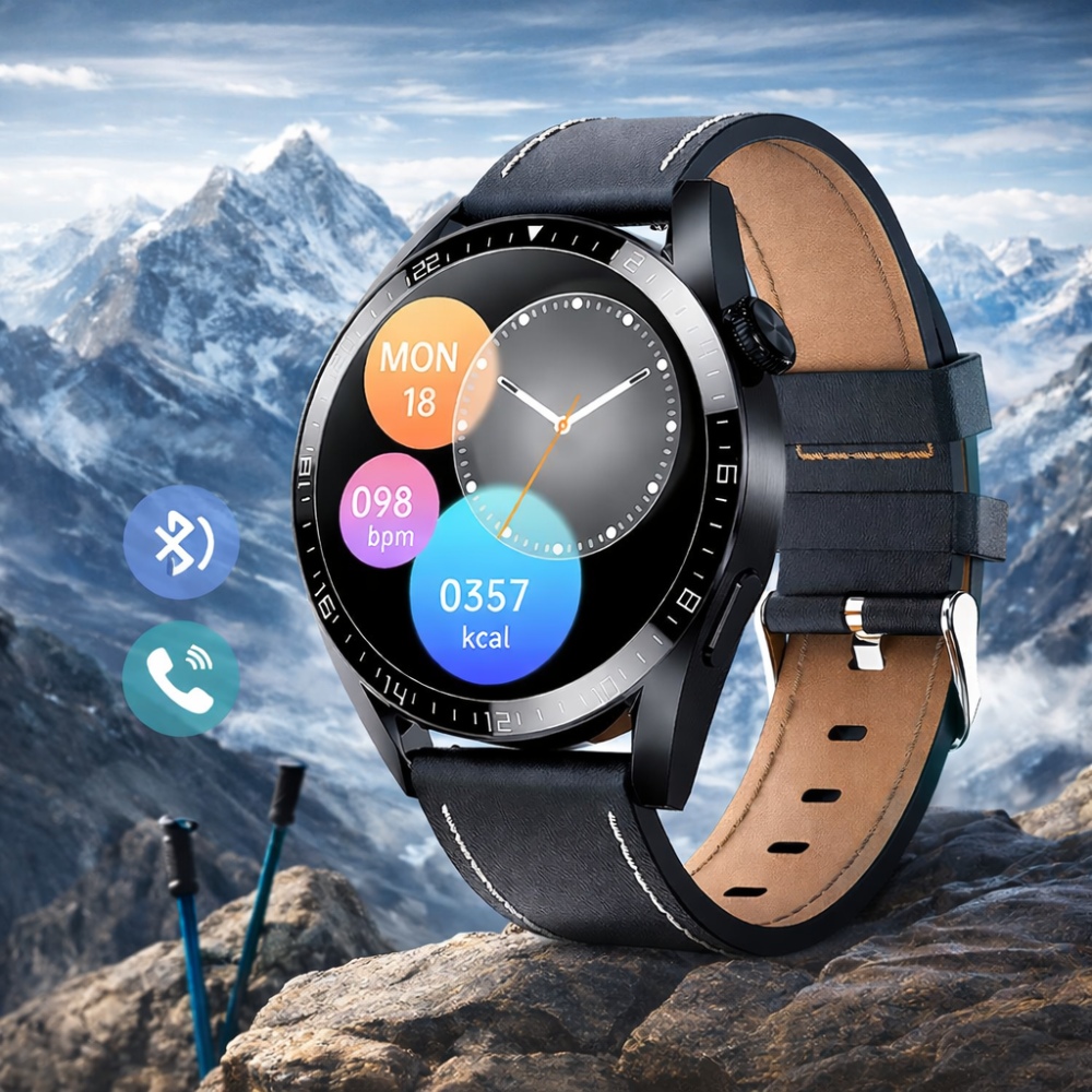 Розумний смарт-годинник i39 з Bluetooth-дзвінками, класичний круглий екран 1.28" та чорний шкіряний ремінець Київ - фото 2