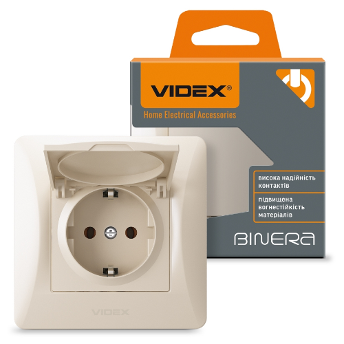 BINERA крем Розетка внутрішня 1-а із заземленням з кришкою Videx Житомир - изображение 1