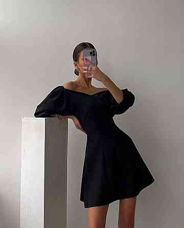 Женское романтическое мини платье с объемным рукавом костюмка Черный, 42/44 Одесса