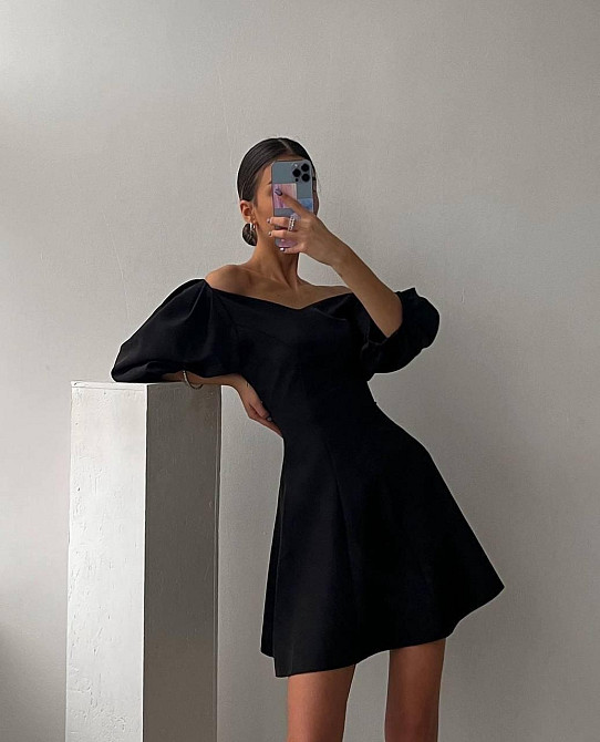 Жіноче романтичне мініплаття з об'ємним рукавом костюмка Чорний, 42/44 Одеса - фото 4