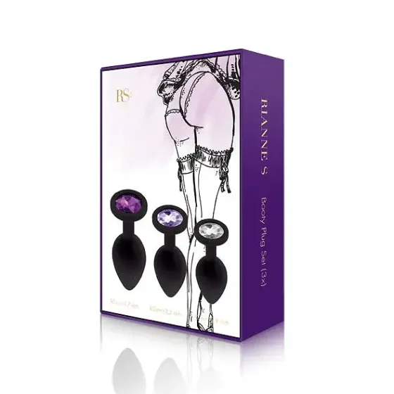 Набір силіконових анальних пробок із кристалом Rianne S: Booty Plug Set Black, діаметр 2,7см, 3,5см, Львів