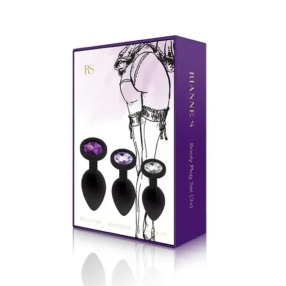 Набір силіконових анальних пробок із кристалом Rianne S: Booty Plug Set Black, діаметр 2,7см, 3,5см, Львів - фото 2