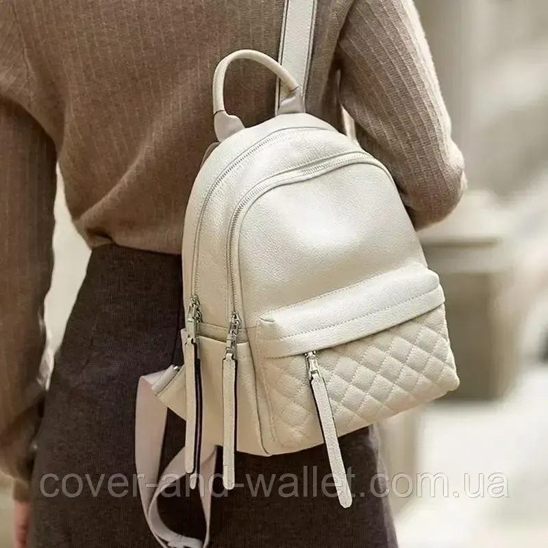 Женская сумка-рюкзак из натуральной кожи в белом цвете Puos Киев - изображение 3