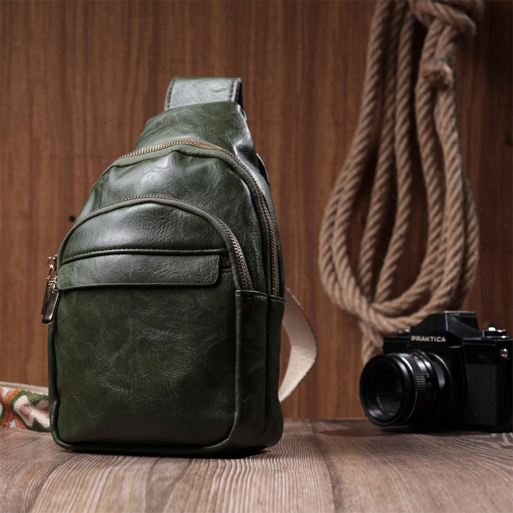 Сумка компактного размера с одной лямкой через плечо из гладкой экокожи Vintage 22771 Зеленый Киев - изображение 10