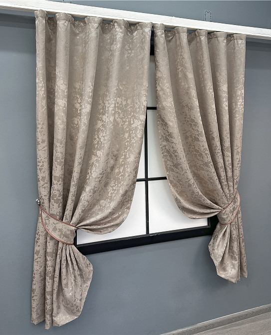 Комплект коротких штор VR-Textil Льон мармур Pavliani VO № 1717ш сіро-бежевий 130х170 см 2 шт (35-0343) Київ - фото 2