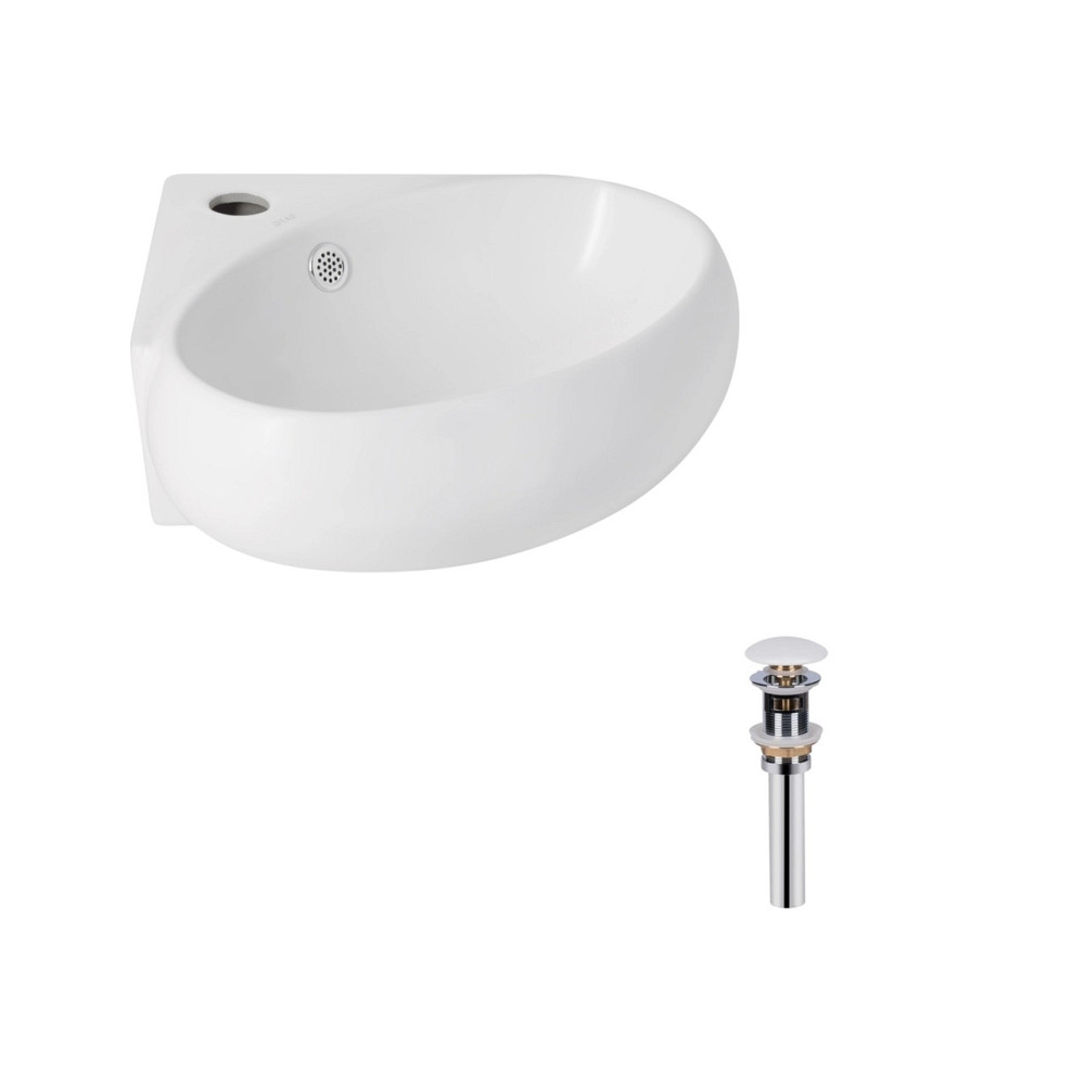 Комплект Qtap Leo N: Раковина подвесная угловая овальная 380x360x130 мм WHITE + Донный клапан PU02O Киев - изображение 8