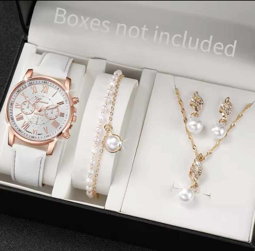 Подарочный набор для женщин наручные часы браслет ожерелье и серьги без подарочной коробки белый Киев - изображение 1