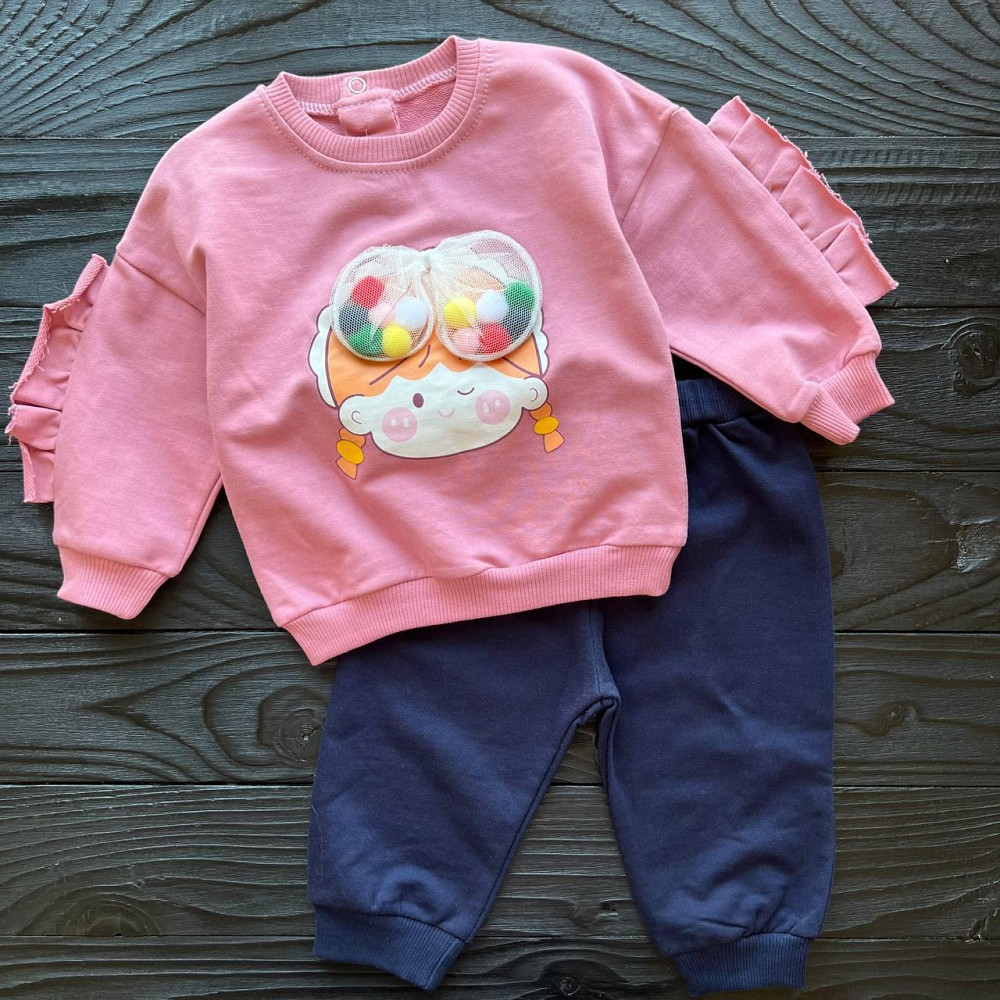 Дитячий Костюм Кофта (Рожева) та Штани(Темно-сині) Для Дівчинки Tofigo Kids 6-9міс (62-74см) Київ - фото 1