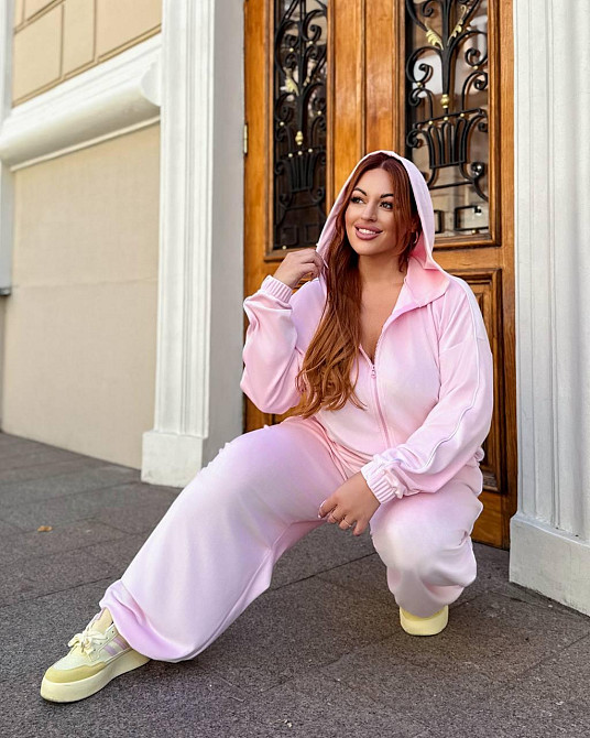 Женский стильный комфортный костюм двойка велюр спорт Premium Розовый Одесса - изображение 4