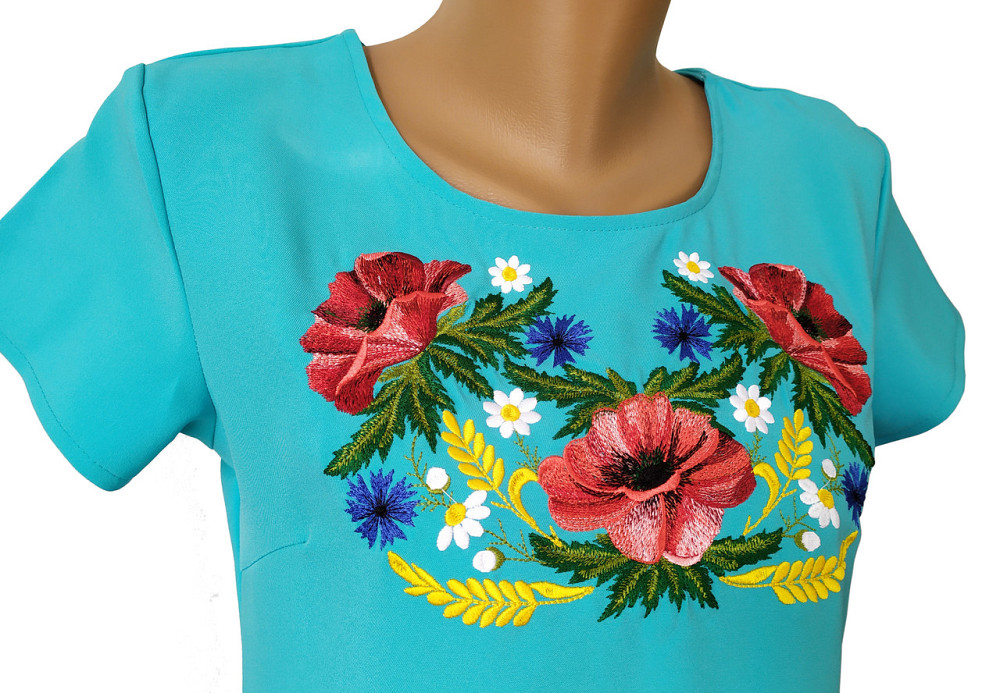 Жіноче біле плаття з вишивкою  луговими квітами «Мак - волошка» Київ - фото 6