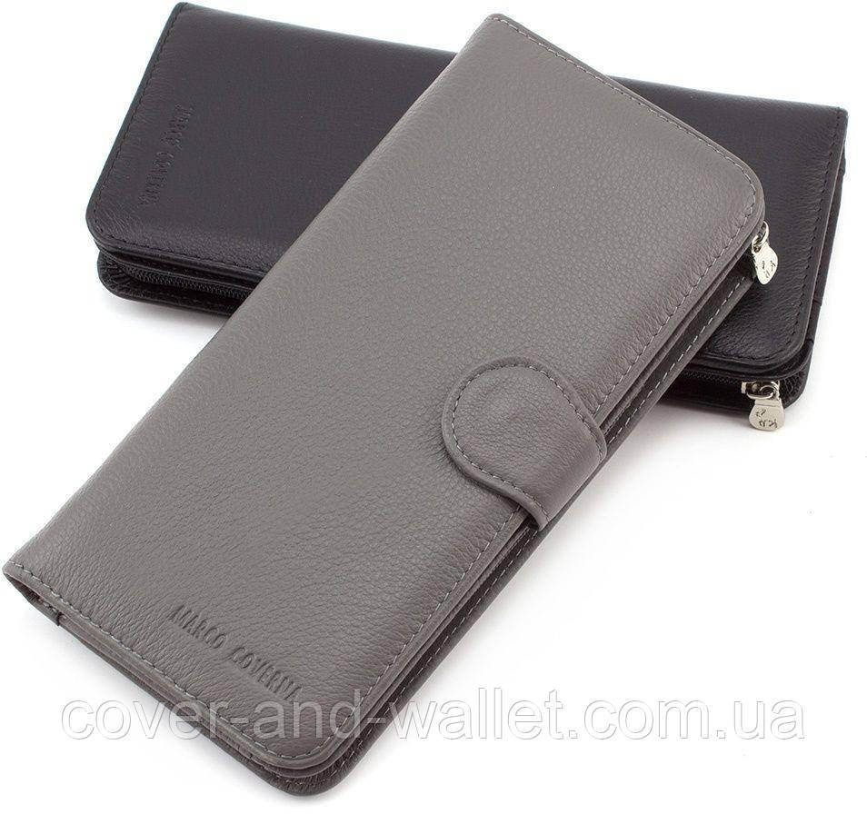 Стильний шкіряний жіночий гаманець сірого кольору Marco Coverna MC031-950 Київ - фото 1