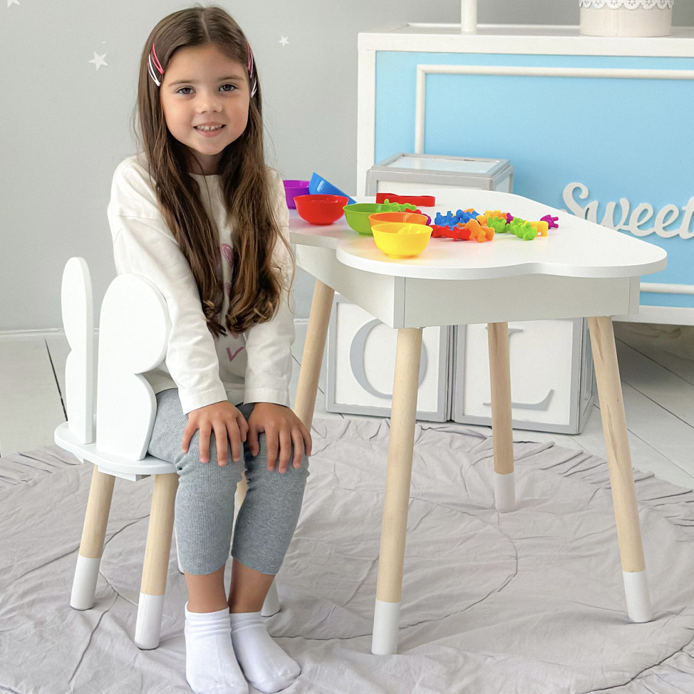 Столик хмаринка з нішею для речей 54х68х50 і стільчик спинка в формі метелика 26х26х24, стіл та стілець в дитячу кімнату, білий Кам'янське - фото 13