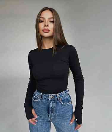 Женский базовый обтягивающий лонгслив с вырезами для пальчиков турецкая натуральная вискоза Одесса