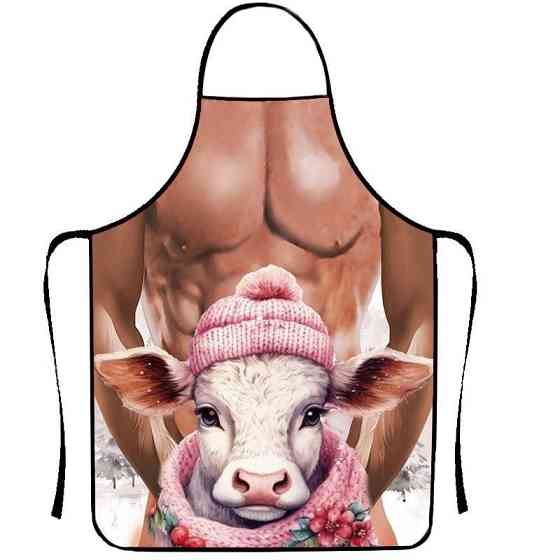 Фартук с приколом с принтом телёнка 80 на 60 см разноцветный Киев