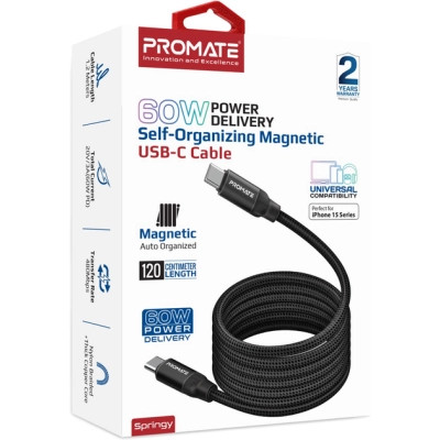 Дата кабель USB-C to USB-C springy.black Promate (springy.black) Вінниця - фото 2