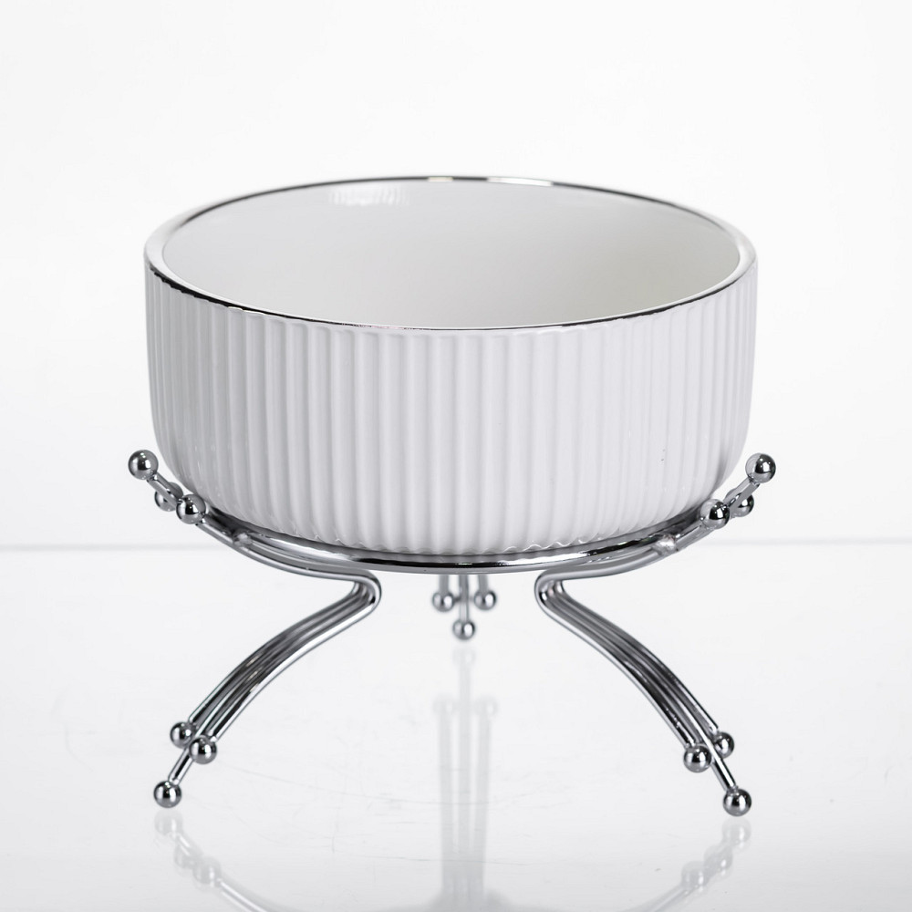 Салатник порцеляновий на металевій підставці Ø16 (см) Срібло LB-1568S Київ - фото 1