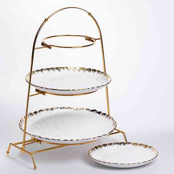 Yiwu Фруктовниця на 3 яруси фуршетна стійка для закусок 29×25×20 (см) цукерка Білий із золотом Коломыя