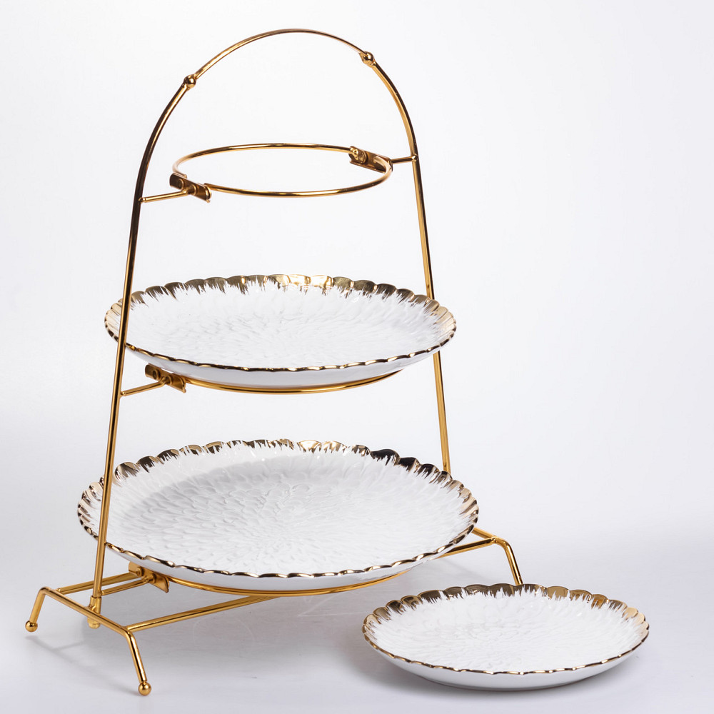 Yiwu Фруктовниця на 3 яруси фуршетна стійка для закусок 29×25×20 (см) цукерка Білий із золотом Коломыя - изображение 2