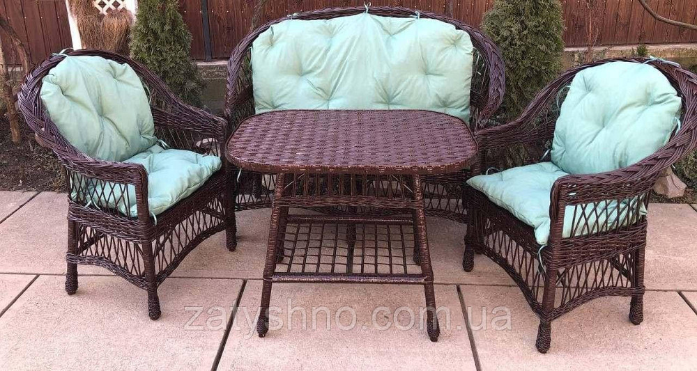 Мебель плетеная шоколадная  с светло синими   накидками Киев - изображение 1