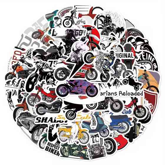 Набор стикеров 50 шт. с мотоциклами – виниловые байкерские наклейки Киев
