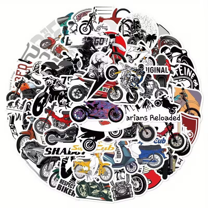Набор стикеров 50 шт. с мотоциклами – виниловые байкерские наклейки Киев - изображение 1