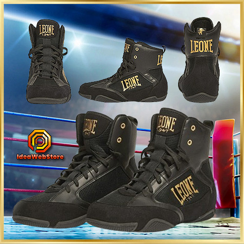 Боксерки Leone Premium 43 размер профессиональные боксерские ботинки средней высоты, черные с золотым принтом Киев - изображение 9