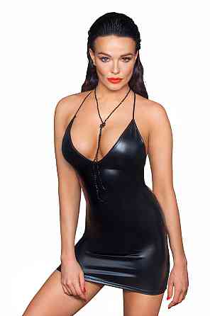 Платье с открытой спиной и глубоким декольте виниловое Noir Handmade F252 черное, L Sex Aura Киев