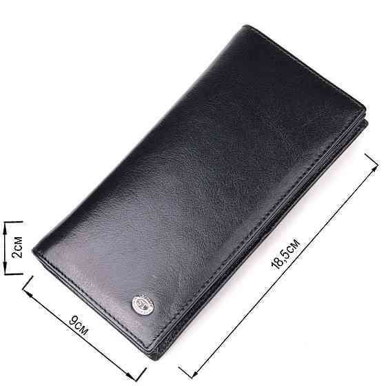 Надежный мужской бумажник из натуральной гладкой кожи в два сложения ST Leather 19414 Черный Киев