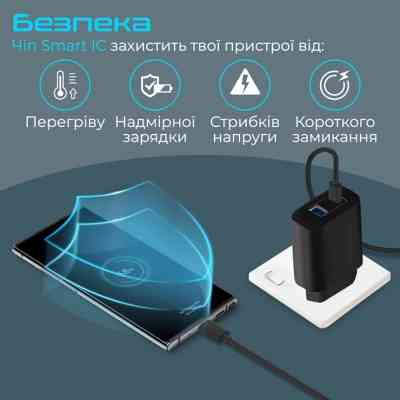Зарядний пристрій Promate biplug-2 USB-C + USB-A 17W Black (biplug-2.black) Вінниця
