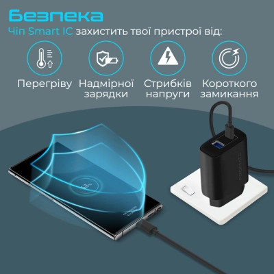 Зарядний пристрій Promate biplug-2 USB-C + USB-A 17W Black (biplug-2.black) Вінниця - фото 4