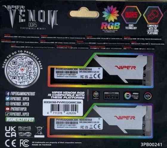 ОЗП Patriot Viper Venom RGB DDR5 6000MHz Cl30 1 шт. NEW Харків