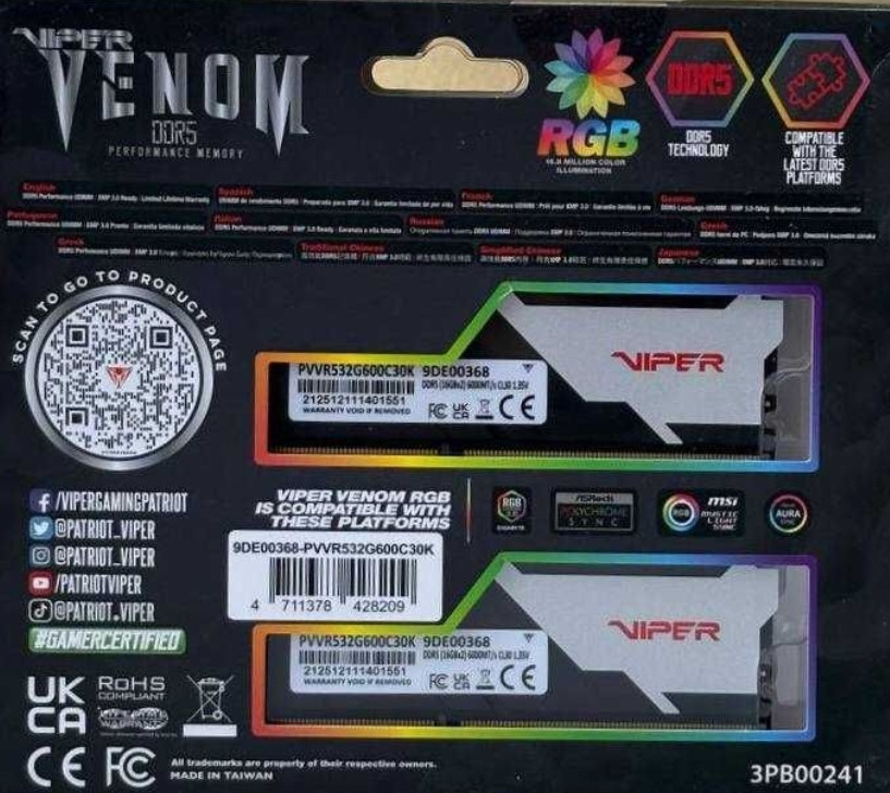 ОЗУ Patriot Viper Venom RGB DDR5 6000MHz Cl30 1 шт. NEW Харьков - изображение 2