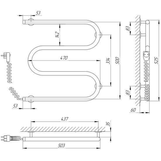 Електрична сушарка для рушників Laris Змійовик 25 РС3 500Х500 Е ліва підкл. Київ