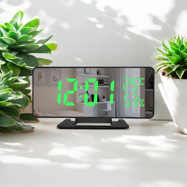 Електронний дзеркальний годинник VST-888Y зеленого відтінку Дата, час, температура Одеса - фото 1