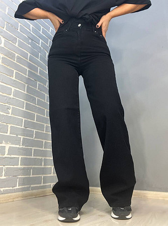 Джинсы женские Twin 1300 палаццо straight fit стрейчевые ровные от бедра черные, черный, 38, 38, 82  Одесса - изображение 1