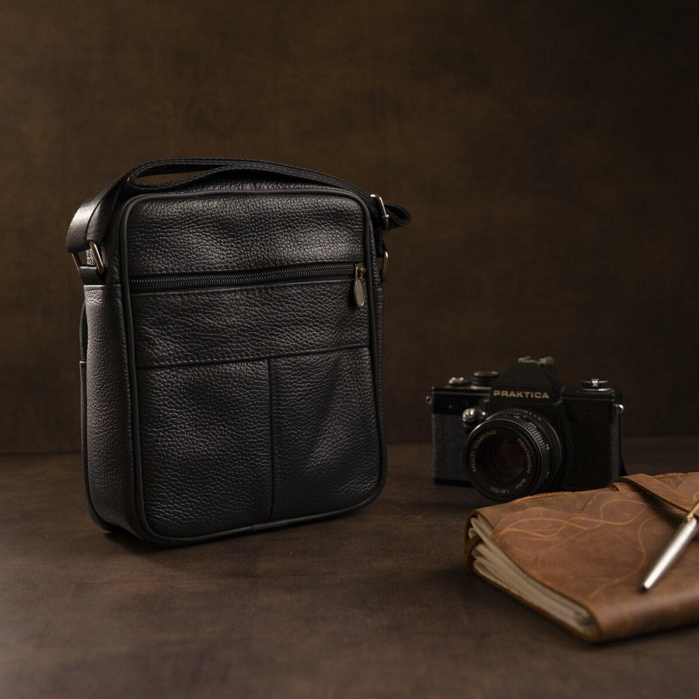 Сумка мужская на одно отделение зернистая Vintage 20203 Черная Киев - изображение 2