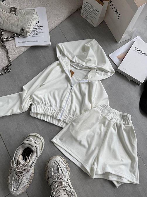 Женский стильный повседневный велюровый костюм Белый, 44/46 Одесса - изображение 4