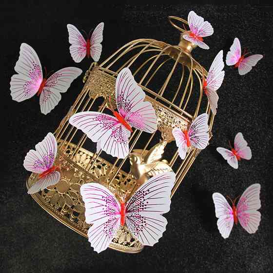 Набор декоративных бабочек с блестками 12 штук бело-розовый Киев